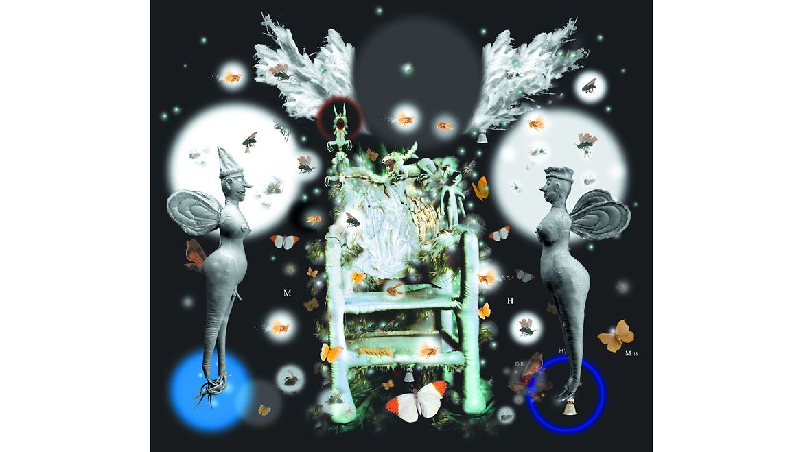 Beschwörung bei Neumond – Epitaph für Ulrich Wildgruber (Anrufung), 2002, Diptychon, Digitale Fotocollage, Aufl. 1/3 (oben)