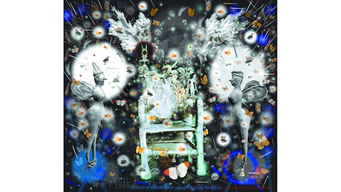 Beschwörung bei Neumond – Epitaph für Ulrich Wildgruber (Erscheinung Wildgrubers), 2002, Diptychon, Digitale Fotocollage, Aufl. 1/3 (oben)